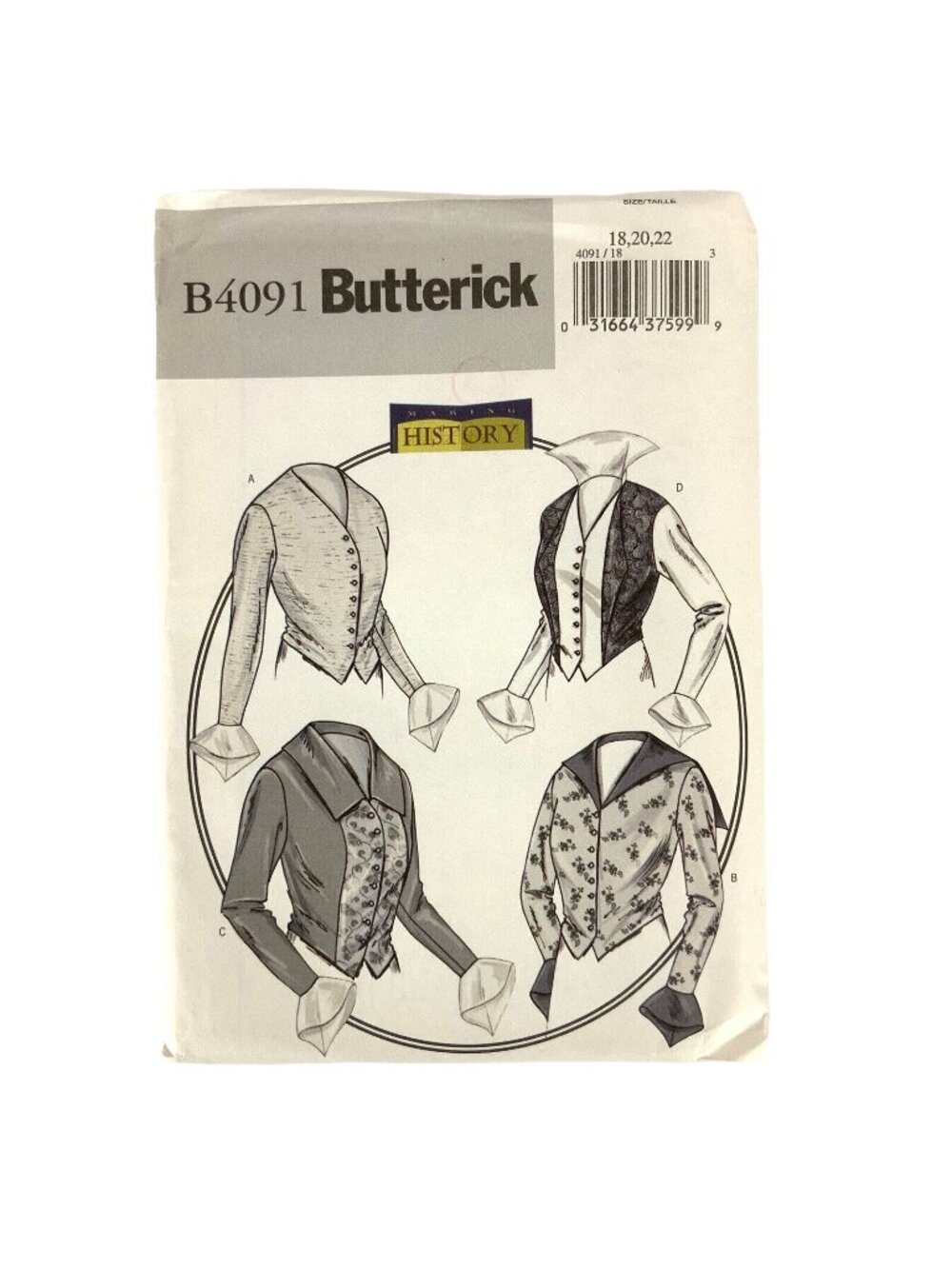 Butterick History B4091 Basque Shirt Blouse 1914 Sewing Pattern Size 18-22 Uncut